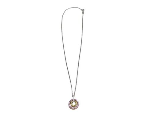 14k White Gold Natural Pink Topaz Round Diamond Circle Pendant Necklace