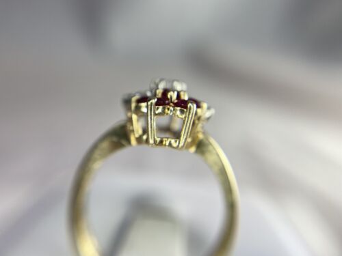 Vintage 14k Yellow Gold Natural Round Diamond Red Ruby Cocktail Ring 3/4 ct