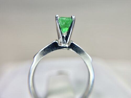 Vintage 14k White Gold Natural Green Emerald Princess Cut Diamond Ring