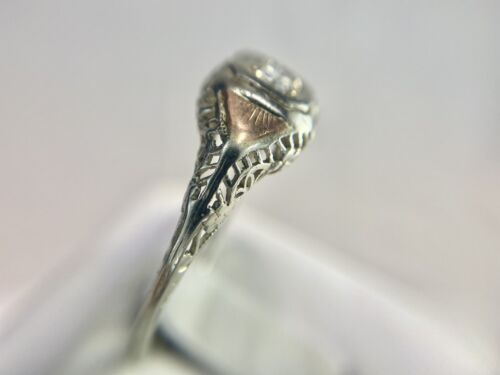 Vintage Art Deco 18k White Gold Old European Diamond Filigree Engagement Ring