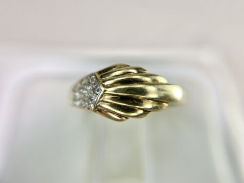 Vintage Art Deco Style 10k Yellow Gold Natural Diamond Shell Cocktail Ring