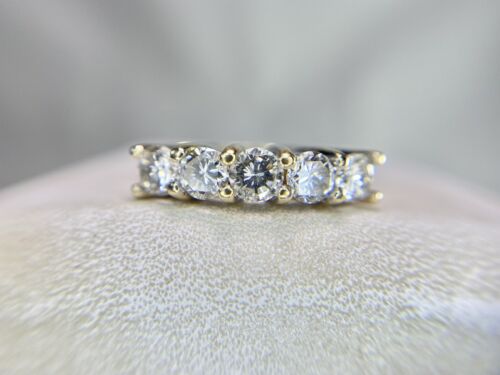 14k Yellow Gold Round Brilliant Natural Diamond 5 Stone Wedding Band Ring