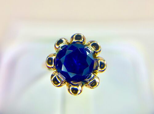 Vintage Art Deco 18k Rose Gold Round Blue Sapphire Flower Solitaire Ring