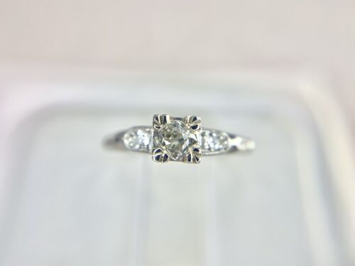 Vintage Art Deco Palladium Old Miner Natural Round Diamond Engagement Ring