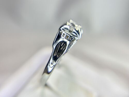 Vintage Art Deco 18k White Gold Natural Round Diamond Filigree Engagement Ring