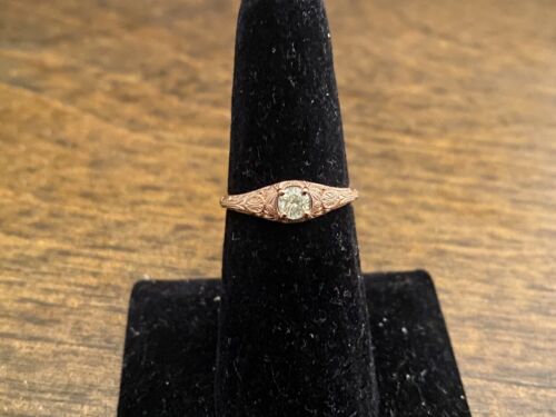 14k Rose Gold Vintage Style Natural Round Diamond Filigree Engagement Ring