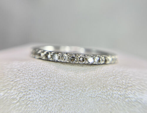 Vintage 10k White Gold Round Brilliant Natural Diamond Wedding Band Stack Ring