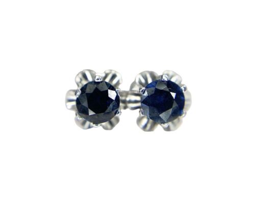 Vintage Art Deco 14k White Gold Natural Blue Sapphire Buttercup Stud Earrings