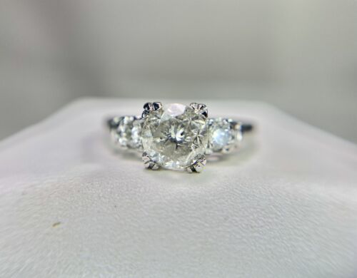 Vintage Art Deco Platinum Natural Round Brilliant Diamond Engagement Ring