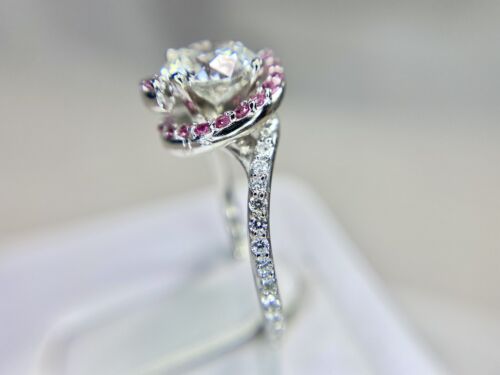 14k White Gold Designer Signed Lab Grown Round Brilliant Diamond Engagement Ring