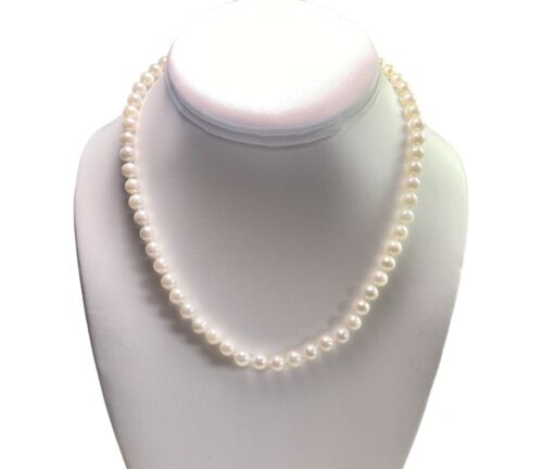 Vintage Filigree 14k Yellow Gold White Round Cultured Pearl Necklace