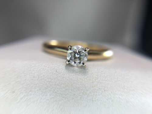 14k Yellow Gold Round Natural Diamond Small Solitaire Engagement Ring 1/3 ct