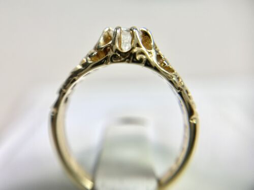 Vintage 14k Yellow Gold Natural Round Diamond Filigree Solitaire Engagement Ring