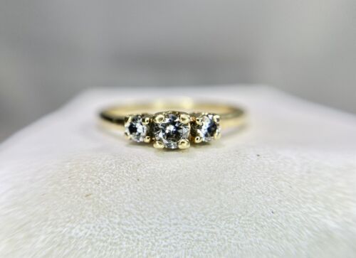 Vintage 14k Yellow Gold Natural Round Diamond Three Stone Small Engagement Ring