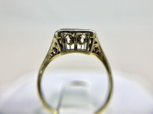 Art Deco 14k Yellow Gold Old European Diamond Filigree Small Cocktail Ring