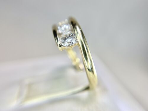 14k Yellow Gold Signed Designer Natural Round Brilliant Diamond Big By-Pass Ring