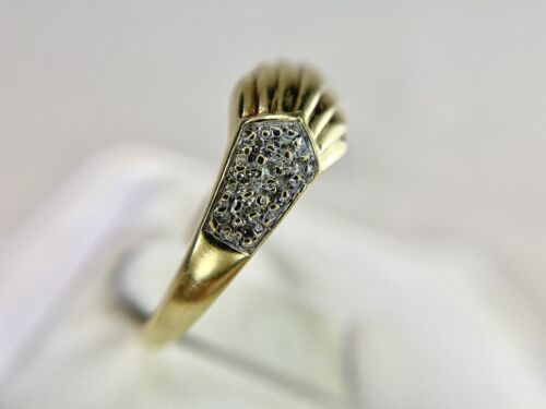 Vintage Art Deco Style 10k Yellow Gold Natural Diamond Shell Cocktail Ring