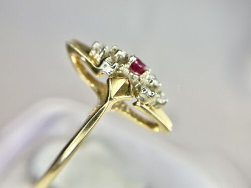 Vintage 14k Yellow Gold Natural Oval Red Ruby Round Diamond Long Cocktail Ring