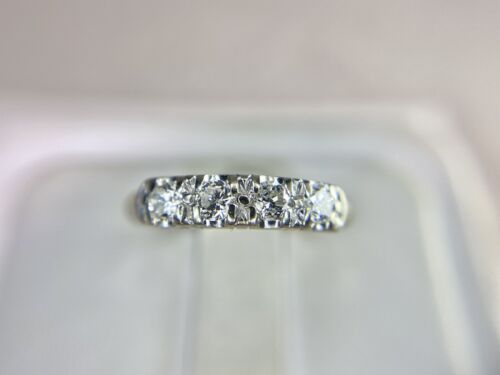 Vintage 14k White Gold Natural Round Diamond Four Stone Wedding Band Ring 1/3 ct