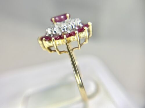 Vintage 10k Yellow Gold Natural Marquise Red Ruby Round Diamond Cocktail Ring