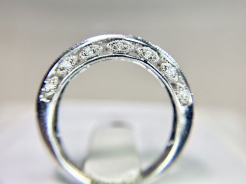 Vintage 14k White Gold Designer Natural Round Diamond Filigree Wedding Band Ring