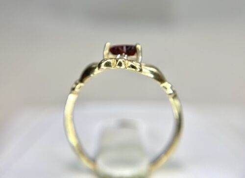 Vintage 10k Yellow Gold Heart Shape Rhodolite Garnet Claddagh Ring