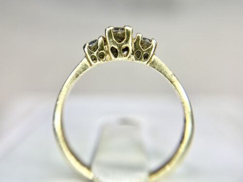 Vintage 14k Yellow Gold Natural Round Diamond Three Stone Small Engagement Ring