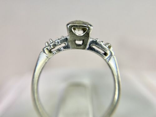 Vintage 14k White Gold Natural Round Brilliant Diamond Small Engagement Ring