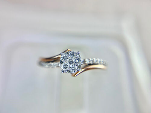 10k Rose Gold Designer Round Brilliant Diamond Cluster By-Pass Engagement Ring