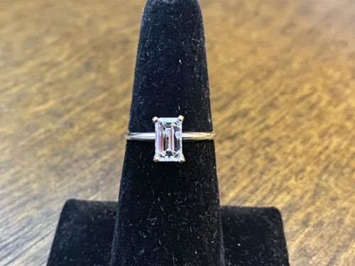 14k White Gold Emerald Cut Shape Natural Diamond Solitaire Engagement Ring