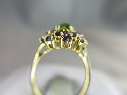 Vintage 14k Yellow Gold Oval Green Cabochon Peridot Tanzanite Cocktail Ring