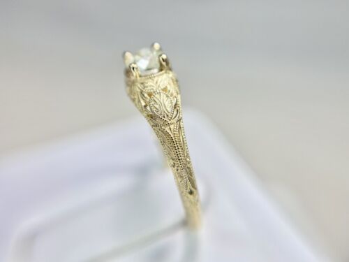 14k Yellow Gold Vintage Style Natural Round Diamond Filigree Engagement Ring