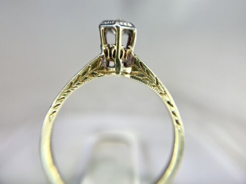 Art Deco 14k Yellow Gold Natural Old European Diamond Solitaire Engagement Ring