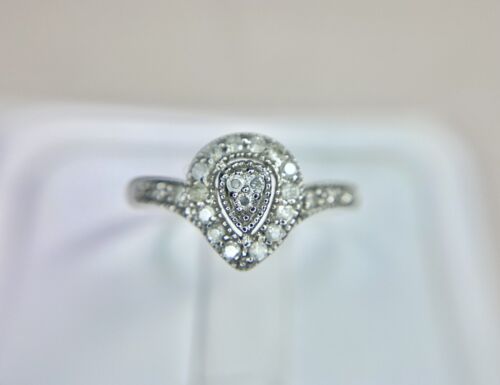 Vintage 10k White Gold Natural Round Diamond Pear Shape Halo Engagement Ring