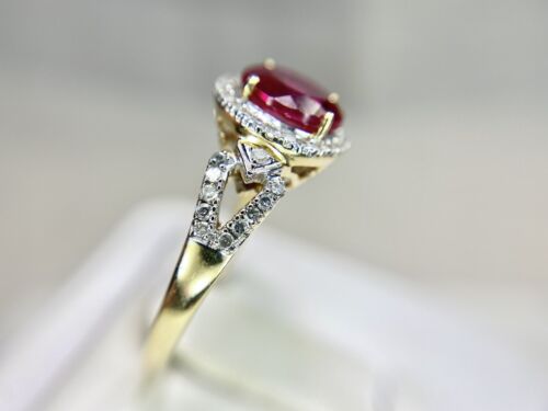 14k Yellow Gold Round Pink Gemstone Round Diamond Halo Ring