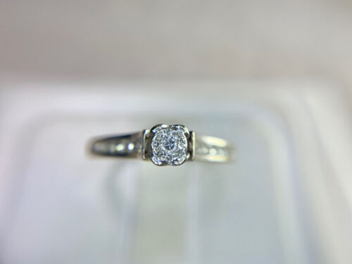 10k White Gold Natural Round Brilliant Diamond Cluster Engagement Ring 1/5 ct