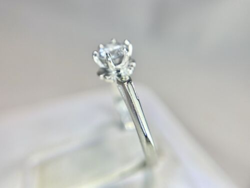 Vintage 10k White Gold Natural Round Rustic Diamond Solitaire Engagement Ring