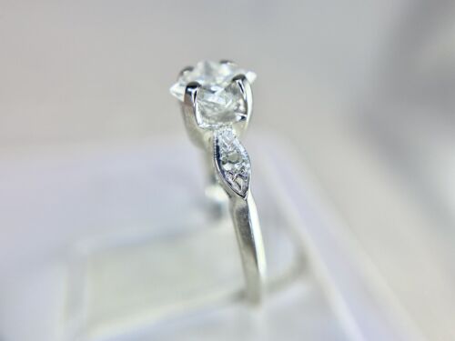 Vintage 14k White Gold Natural Princess Cut Round Diamond Engagement Ring