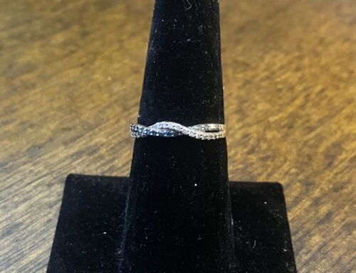 10k White Gold Natural Fancy Blue Color Round Diamond Wedding Band Stack Ring