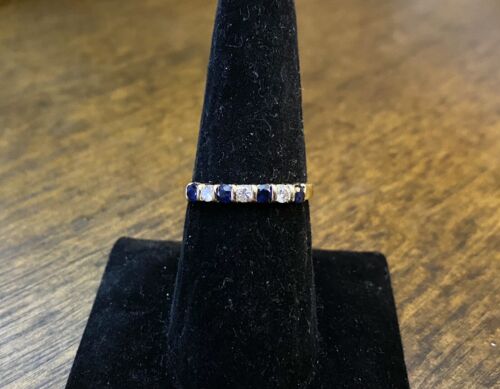 Vintage 14k Yellow Gold Effy Natural Round Blue Blue Sapphire Wedding Band Ring