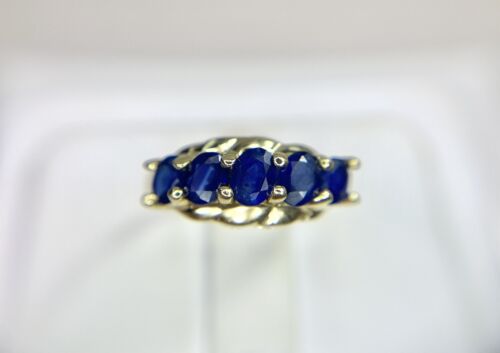 Vintage 14k Yellow Gold Natural Oval Shape Blue Sapphire Band Style Ring