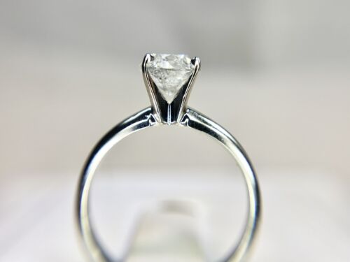 Vintage 14k White Gold Natural Round Brilliant Diamond Solitaire Engagement Ring