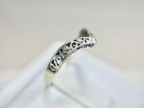 Vintage 10k White Gold Designer Signed Filigree Curved Wedding Band Stack Ring