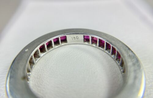 Vintage Art Deco 18k White Gold Natural Square Red Ruby Eternity Band Ring