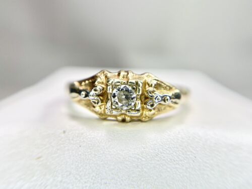 Vintage Art Deco 14k Yellow Gold Natural Old European Diamond Engagement Ring