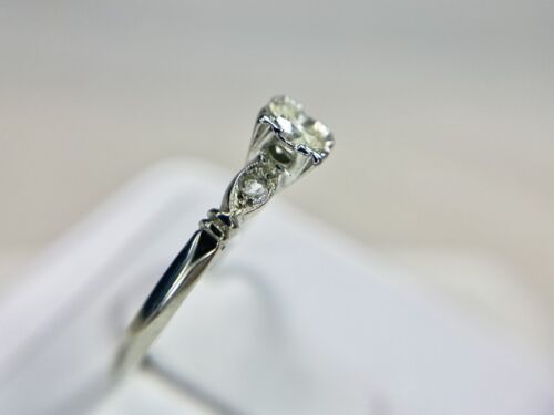 Vintage Art Deco 14k White Gold Natural Round Diamond Classic Engagement Ring