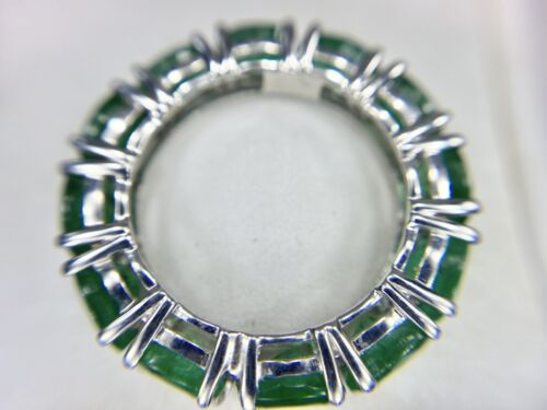 Vintage 14k White Gold Natural Oval Shape Green Emerald Eternity Band Ring