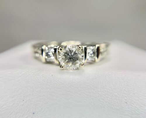 Vintage 14k White Gold Natural Round Brilliant Diamond Engraved Engagement Ring