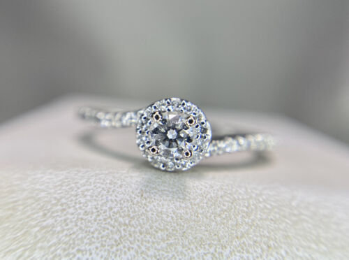 10k White Gold Designer Round Brilliant Diamond Halo Engagement Ring 1/3 ct