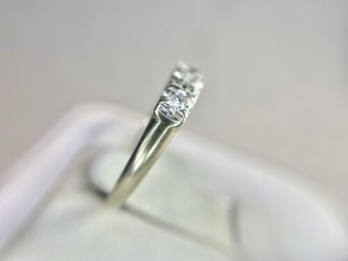 Vintage 14k White Gold Natural Round Diamond Four Stone Wedding Band Ring 1/3 ct